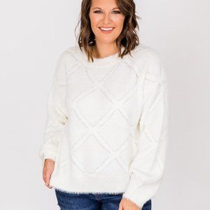 NEW Pink Lily Another Memory Ivory Diamond Textured Sweater